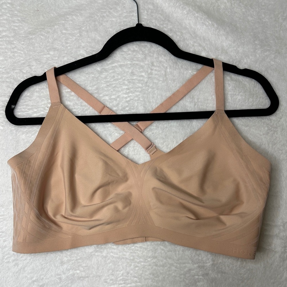 Honeylove LiftWear Crossover Bra Womens 1X Beige Wireless Bonded Support